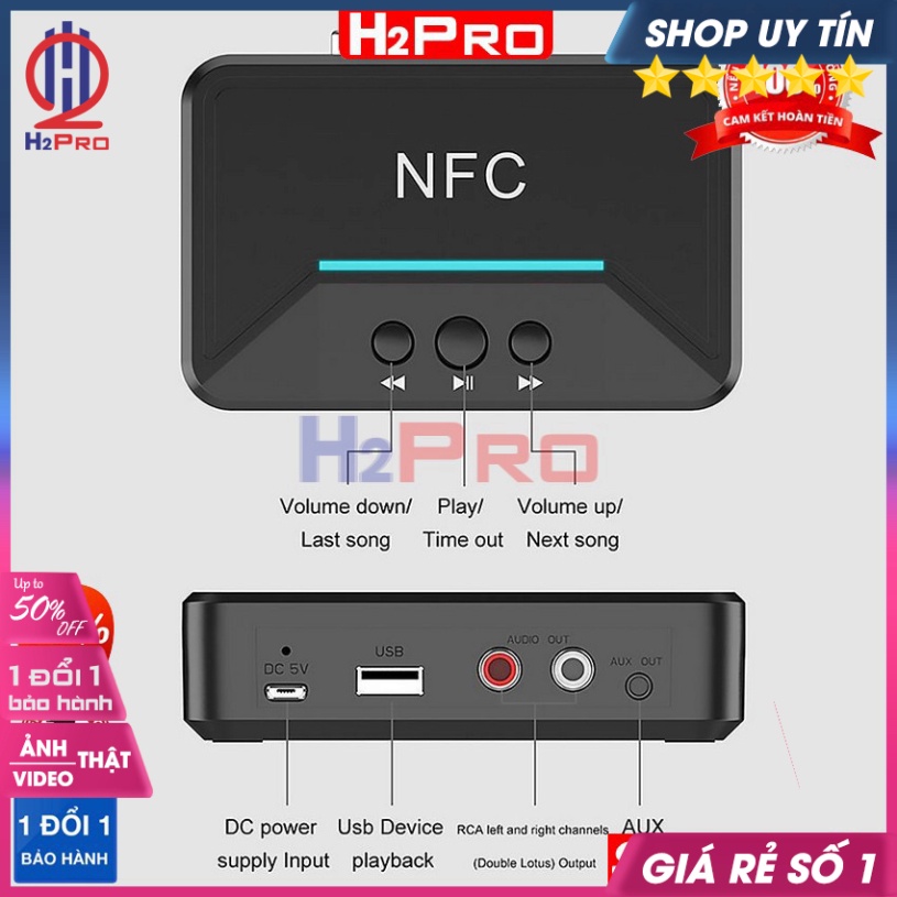 Thiết Bị Nhận Bluetooth Không Dây BT200 NFC Cho Loa Và Amply, Usb-Av-Aux, Thiết Bị Nhận Bluetooth 5.0 BT200 Cao Cấp
