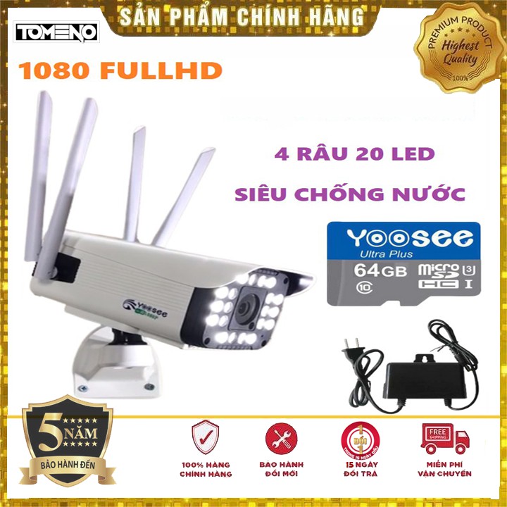 Camera ngoài trời Yoosee thân quay quét 20 Led 4 râu Wifi độ phân giải 3.0 Điểu khiển quay được trên smatphone BH 5 năm