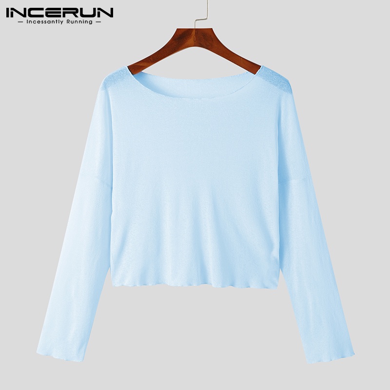 Áo thun INCERUN tay dài khoét lưng thời trang độc đáo dành cho nam