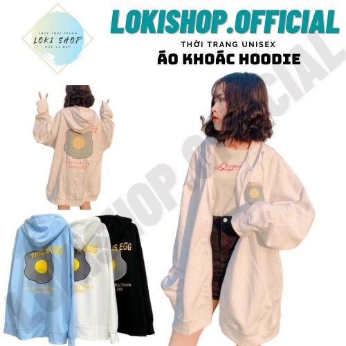 Áo khoác hoodie nỉ chống nắng dành cho nam nữ LOKI SHOP In Hình Egg , form rộng unisex loại dây kéo ulzzang