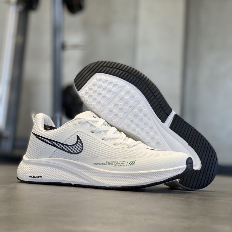 Giầy chạy bộ nam trắng phối đen, giày thể thao, giày tập gym