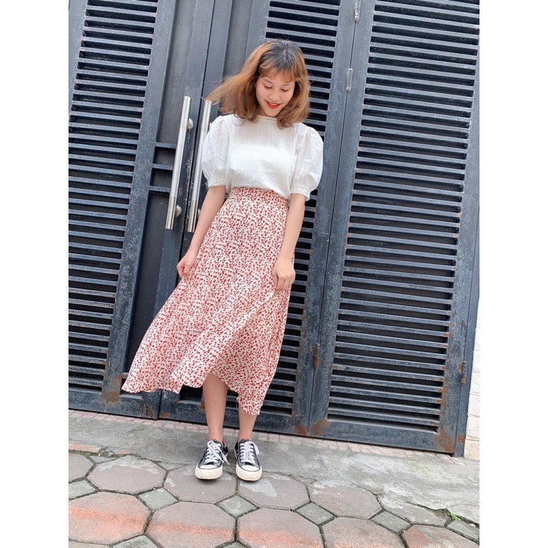 [Ảnh thật/Video]Chân váy midi hoa nhí phong cách ulzzang | BigBuy360 - bigbuy360.vn