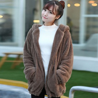 Áo Khoác Hoodie Tai Gấu Thời Trang Giữ Ấm Cho Nữ
