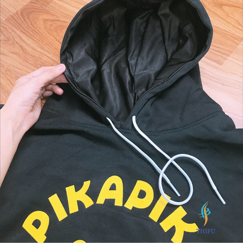 &lt; FREESHIP &gt; Áo hoodie vải nỉ, sweat hàn nam nữ vải dày dặn NÓN HAI LỚP (PIKACHU PHỐI VÀNG ĐEN)