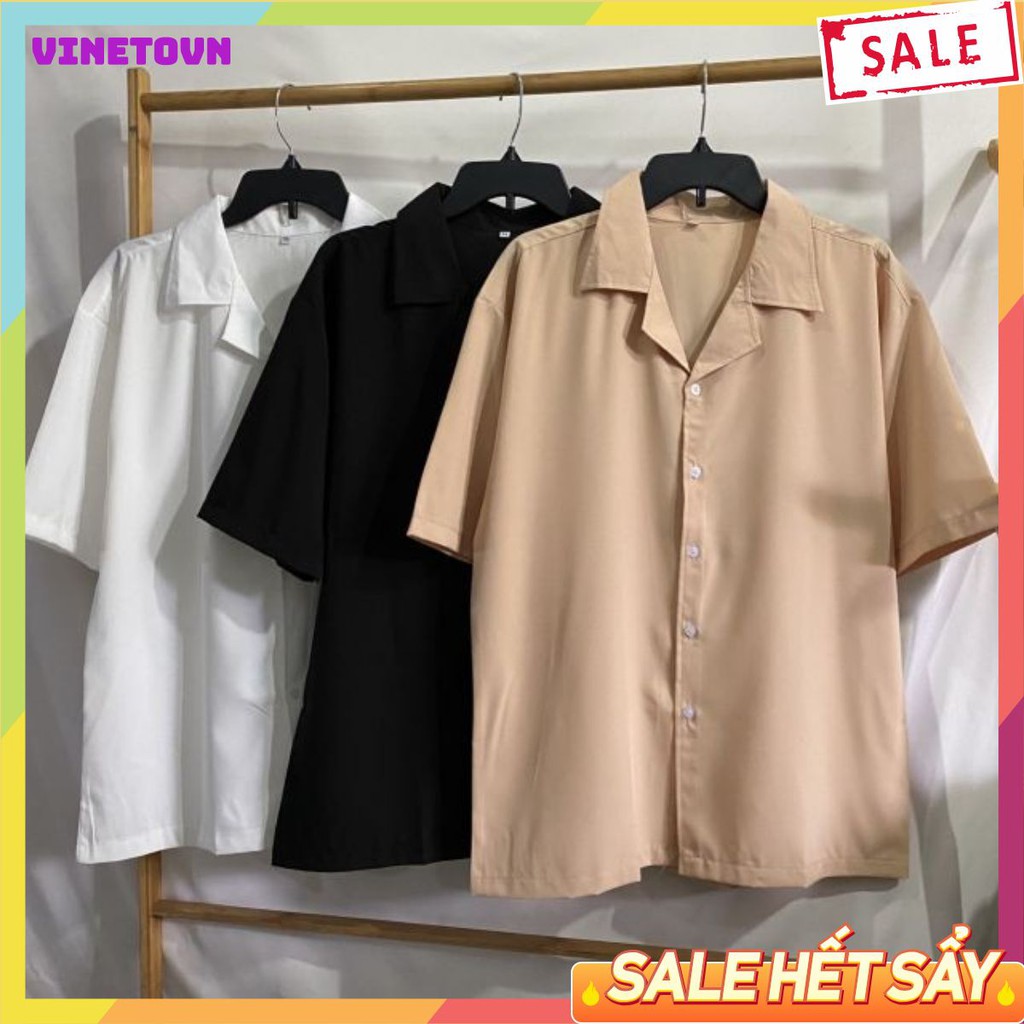 Áo sơ mi unisex tay ngắn nam nữ form rộng, sơ mi cổ vest unisex Hàn Quốc, chất vải lụa dãn JBS02