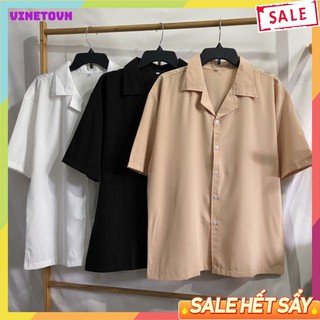 Áo sơ mi unisex tay ngắn nam nữ form rộng, sơ mi cổ vest unisex Hàn Quốc, chất vải lụa dãn JBS02