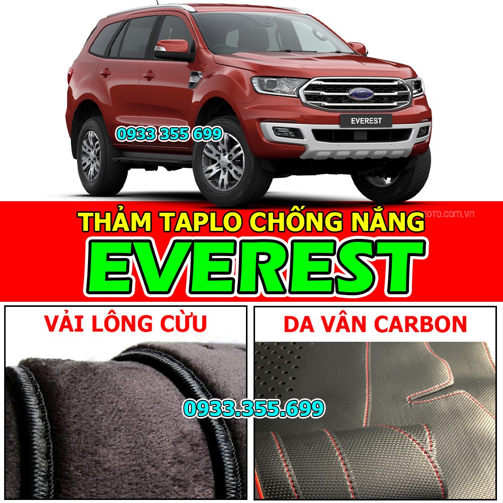 Thảm Taplo FORD EVEREST Ambiente/Trend/Titanium/Sport bằng Nhung lông Cừu hoặc Da vân Carbon, Da vân Gỗ