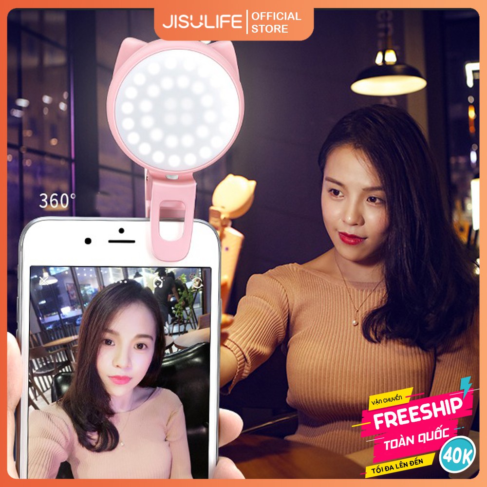 Đèn LED Selfie trợ sáng kẹp điện thoại 3 cấp độ - Tạo hiệu ứng chụp ảnh quay Tik Tok cực đẹp hình con mèo Jisulife BL02