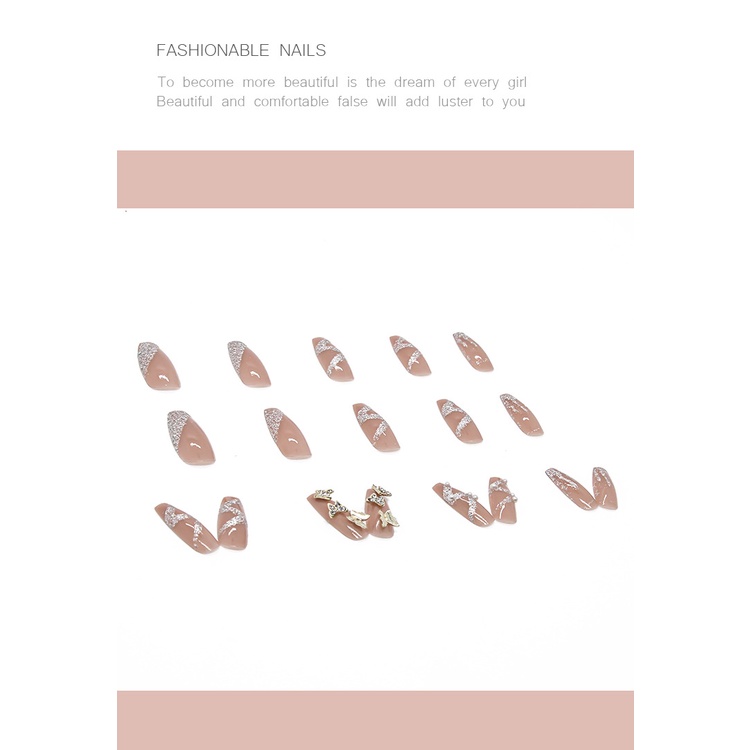 Bộ Móng Tay Giả Kiểu Áo Giáp Đính Đá Hình Bướm Bay Lấp Lánh Có Thể Tháo Rời Phong Cách Nhật Bản