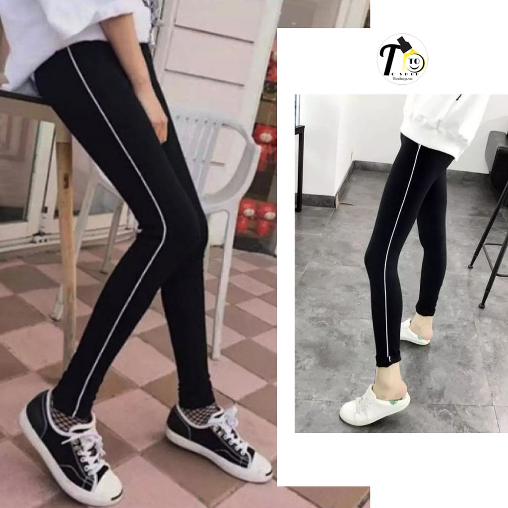 Quần legging - quần thun nữ màu ĐEN, XÁM (Ôm body, viền sọc TRẮNG)