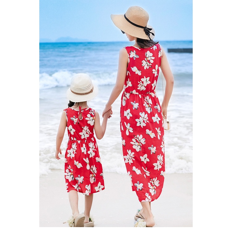 Đầm Dài Không Tay Bằng Vải Cotton Lụa Mỏng 100-175cm Dành Cho Mẹ Và Bé Đi Biển