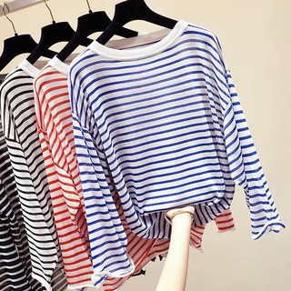 áo len mỏng dáng oversize - sọc kẻ ngang basic (6320#)