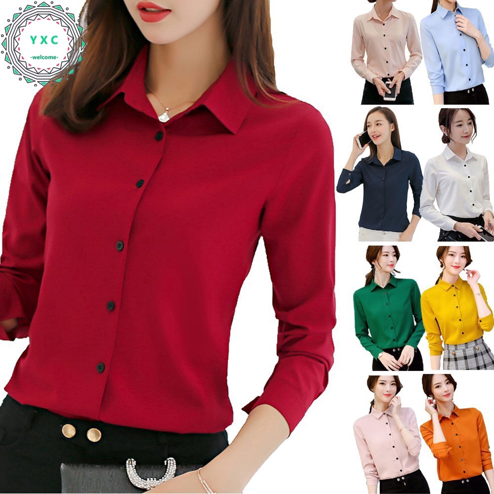 Áo sơ mi công sở dài tay phong cách đơn giản thanh lịch dành cho nữ