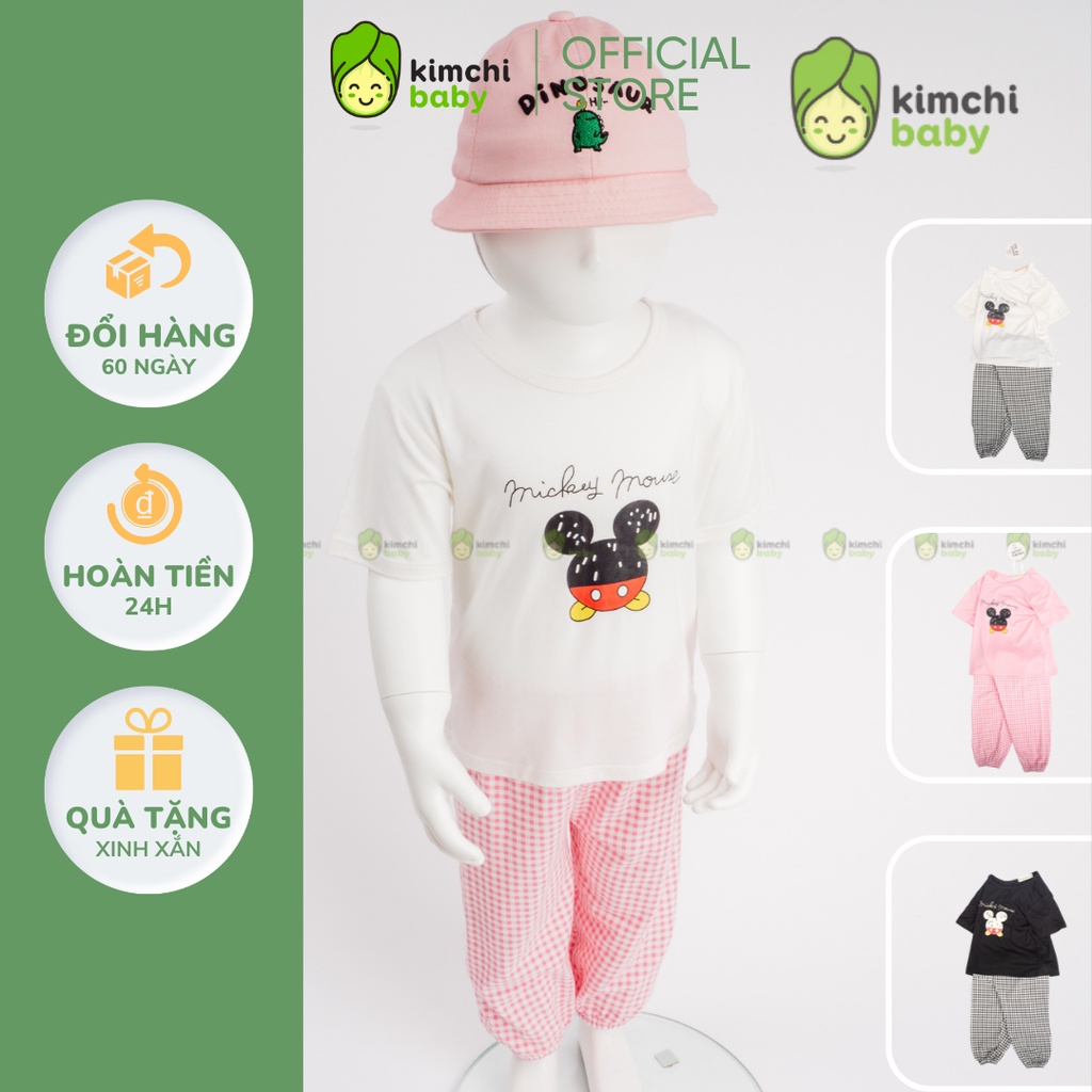 Đồ Bộ Alibaba Cho Bé Gái, Bé Trai Minky Mom Vải Thun Lạnh Hoạ Tiết Mickey Quần Sọc, Bộ Quần Áo Trẻ Em Thu Đông MKMTD2134