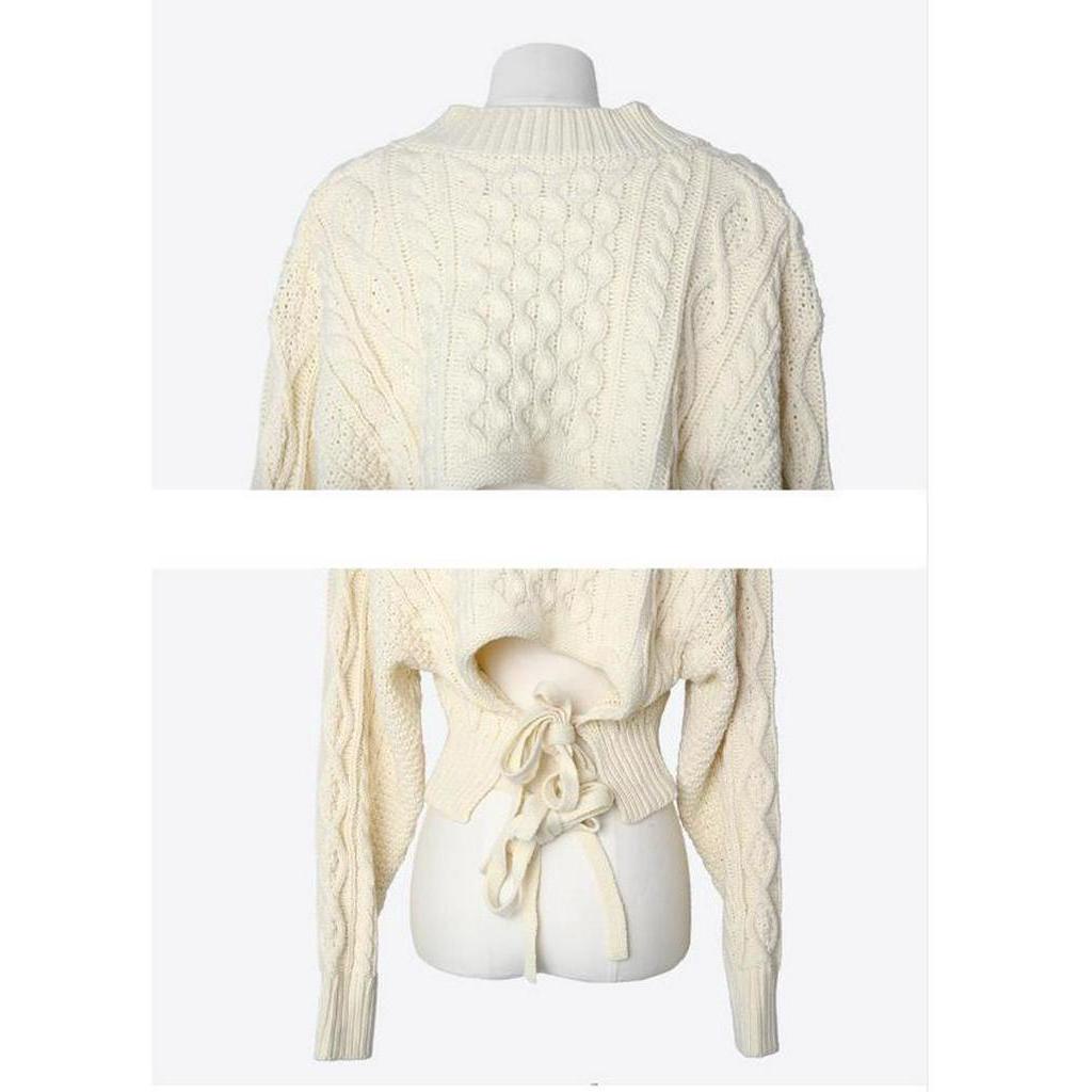 DUNEA COD Áo sweater ngắn phối dây buộc quyến rũ phong cách Hàn Quốc