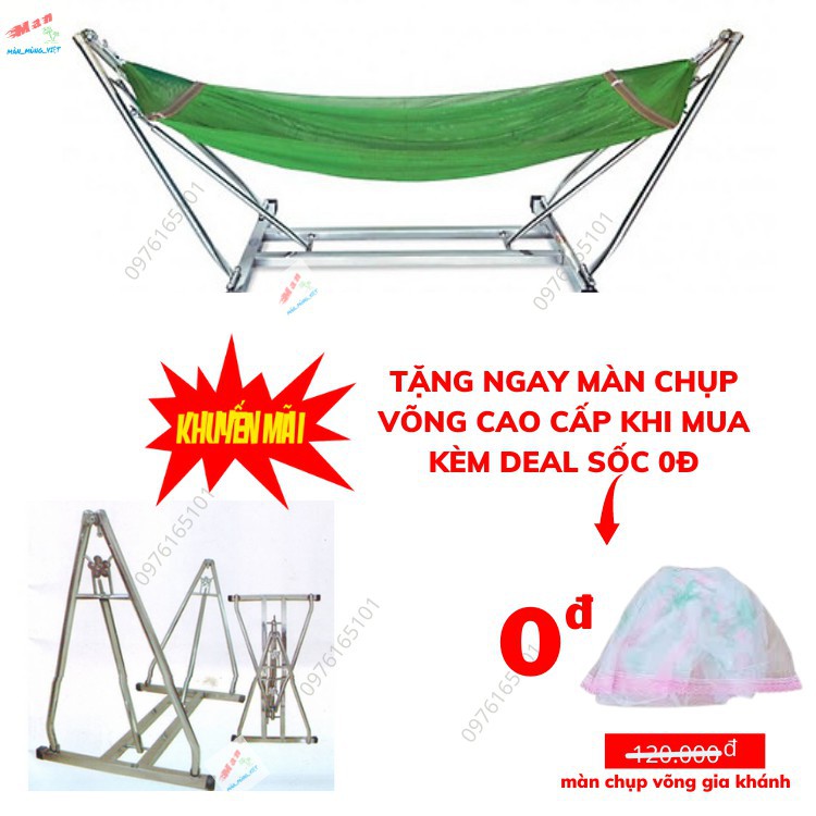 [FREE SHIP] võng xếp khung vuông inox cao cấp bảo hành 1 năm kèm lưới cán thép cỡ đại