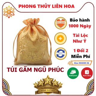 Túi Gấm Ngũ Phúc màu vàng phong thủy cao cấp - PHONG THỦY LIÊN HOA