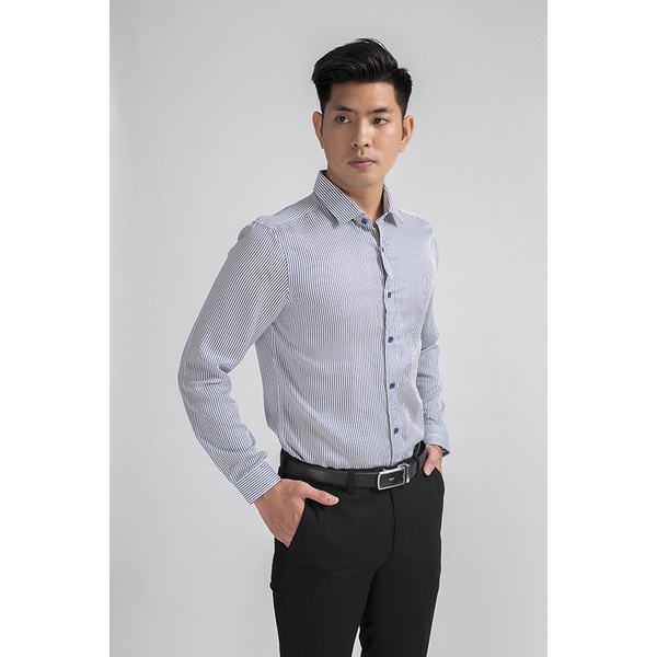 Áo sơ mi dài tay Aristino vải tencel siêu mềm mịn họa tiết sọc kẻ tà lượn from rộng  ALS18408