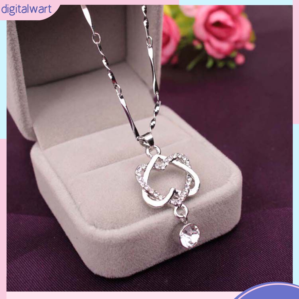 Dây Chuyền Mặt Trái Tim Đôi Đính Đá Quý Nhân Tạo Sang Trọng Cá Tính Cho Nữ