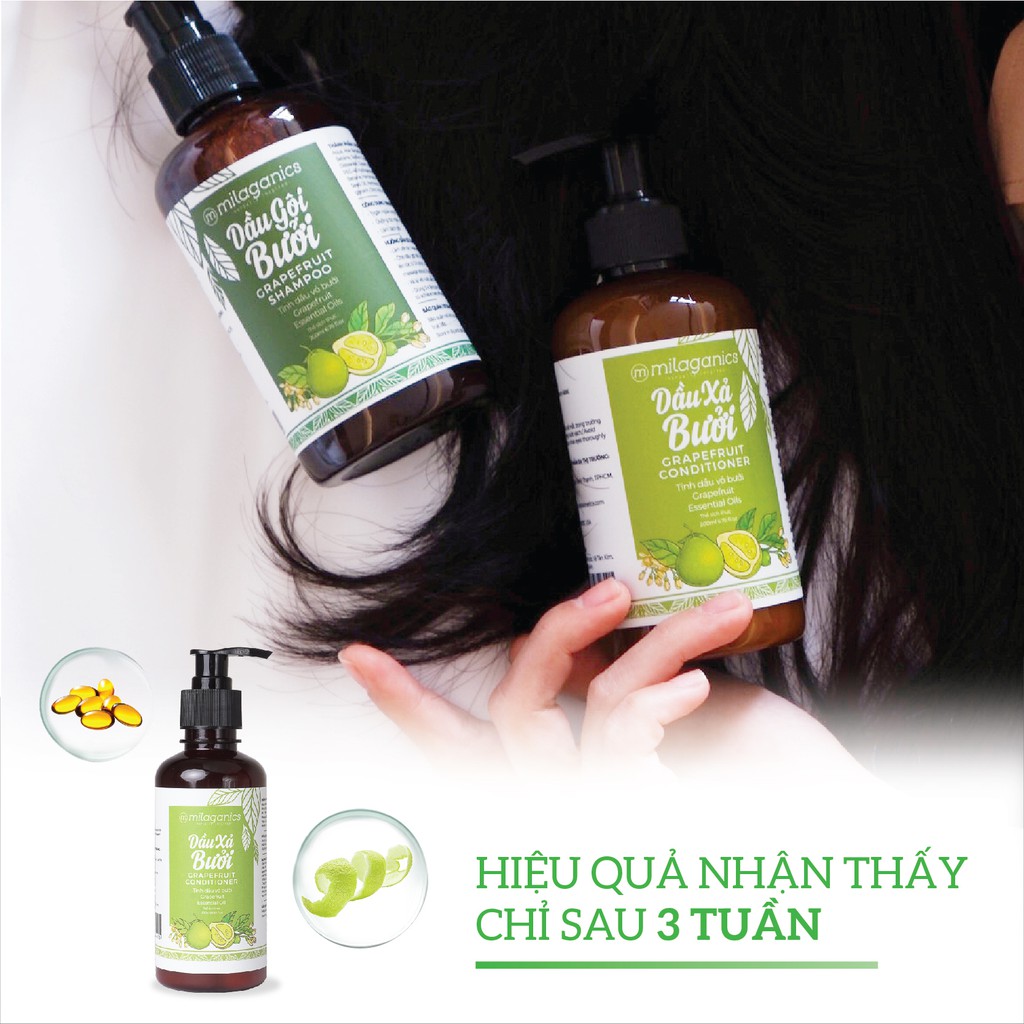 Dầu Xả Bưởi Nuôi Dưỡng Tóc Mềm Mượt, Phục Hồi Tóc Hư Tổn Từ Tinh Dầu Bưởi Nguyên Chất MILAGANICS 250ml (Chai)