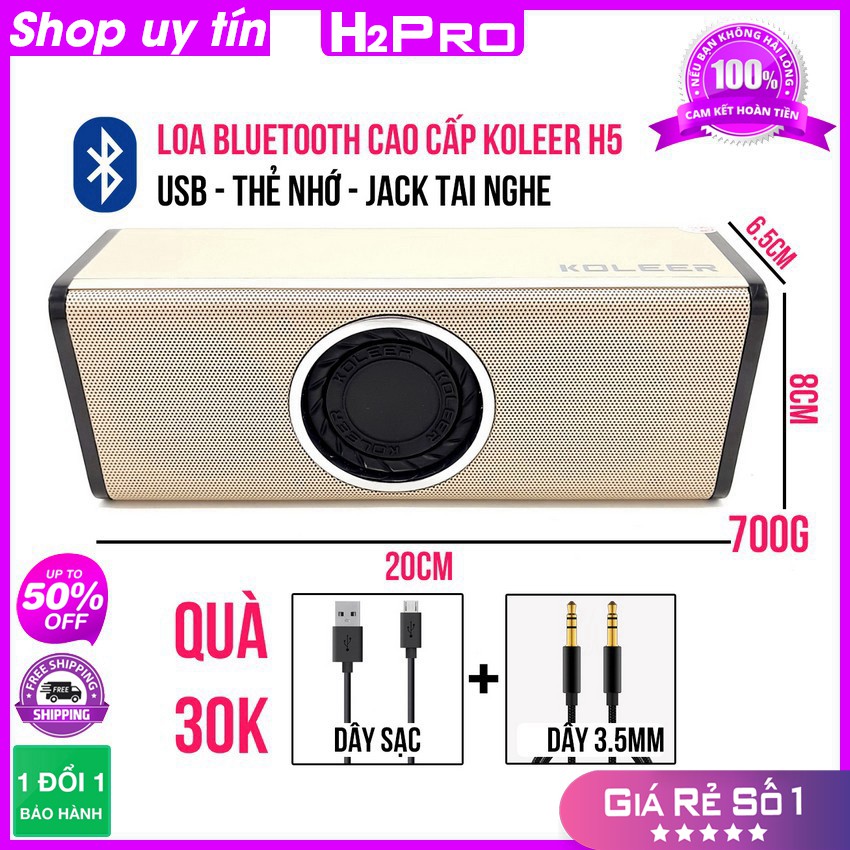 Loa Bluetooth cao cấp Koleer H5 5W H2Pro nghe nhạc hay, loa bluetooth giá rẻ có USB-Thẻ nhớ, jack tai nghe