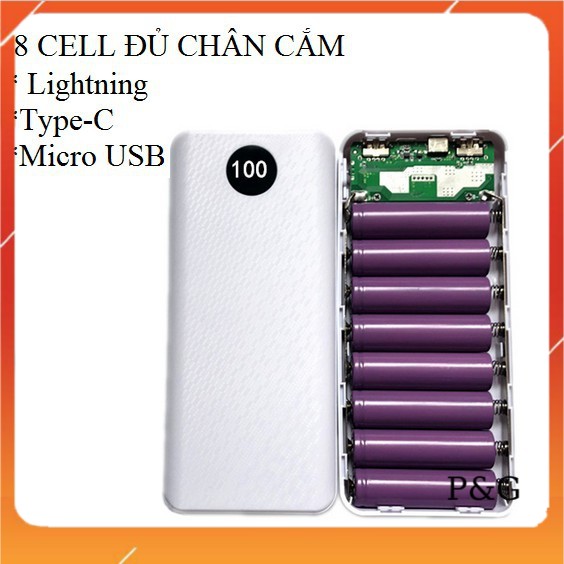 Box sạc dự phòng 8 cell 2A dùng pin 18650 3 đầu vào, box sạc nhanh 2A, mạch sạc dự phòng, mạch sạc pin 18650, pin 18650