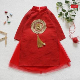 Áo dài tơ nhật cho bé gái(lẻ size ib)