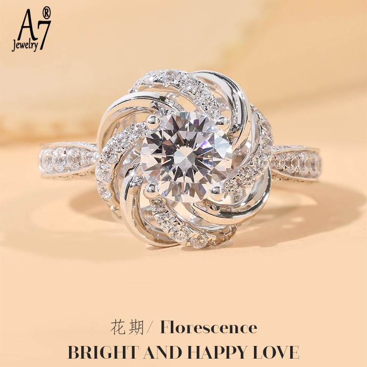 Nhẫn đeo ngón tay hai lớp đính đá moissanite nhân tạo trang trí thời trang dành cho nữ