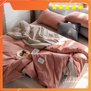 Set Chăn Ga Phối Màu Cam Đào Ga Begin Cotton TC Sang Chảnh Bền Đẹp _Shinbedding_