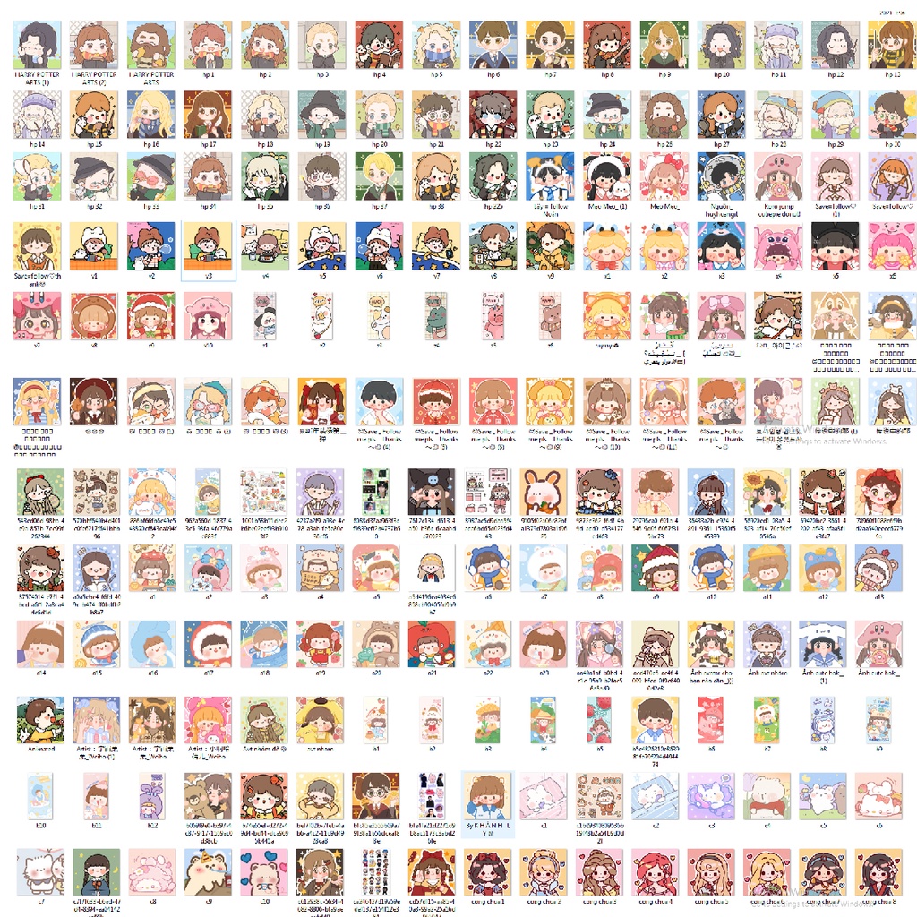 Sét 20 tấm   sticker cute hình vuông 4cm