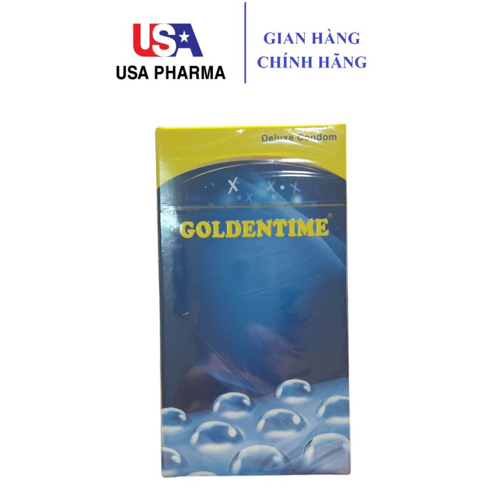 Bao cao su GOLDENTIME Deluxe Condom GAI hộp 12 bao xanh tăng khoái cảm gân gai kéo dài thời gian
