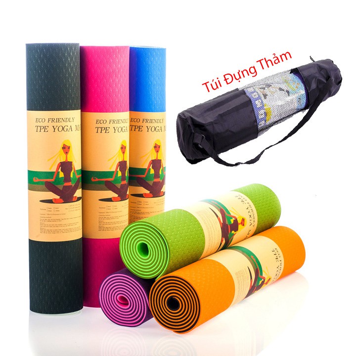 Thảm tập Yoga Gym 2 lớp TPE cao cấp dày 6mm không mùi, chống trơn trượt