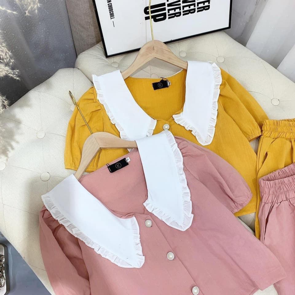 BỘ ĐŨI ĐÙI 2 MÀU CỔ V VIỀN BÈO HOTTRENDS 2021
