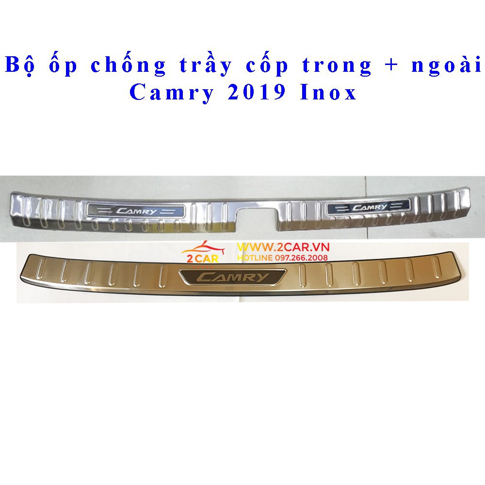 Bộ ốp chống trầy cốp trong + ngoài xe Toyota Camry 2019-2021 Inox