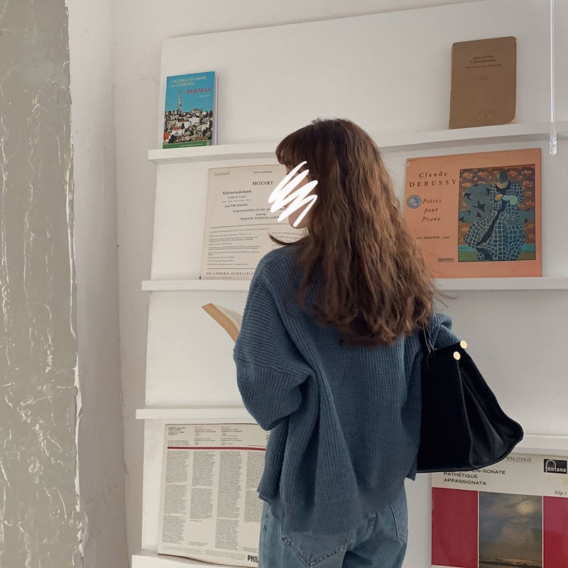 Áo Khoác Cardigan Tay Dài Dáng Rộng Cổ Chữ V Vải Len Dệt Kim Mềm Mại Phong Cách Hàn Quốc