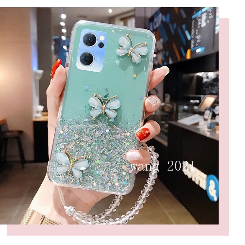 Ốp Điện Thoại Dẻo Trong Suốt Họa Tiết Bươm Bướm Nhiều Màu Kèm Dây Đeo Cho OPPO Reno7 Pro Reno6 Z 6 Pro 5G