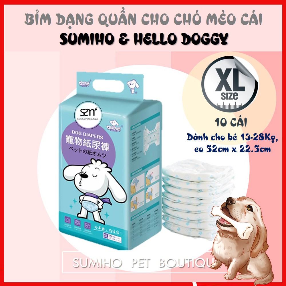 Bỉm dạng quần cho chó mèo cái Sumiho size XL (10 cái) dành cho chó 13-28Kg, eo 52cm x 22.5cm