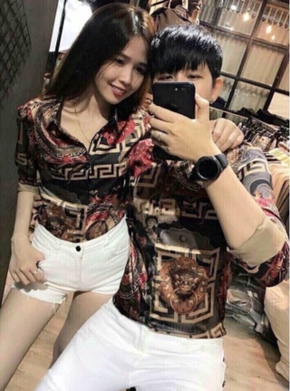 Áo cặp sơ mi lụa in 3D cao cấp về hàng