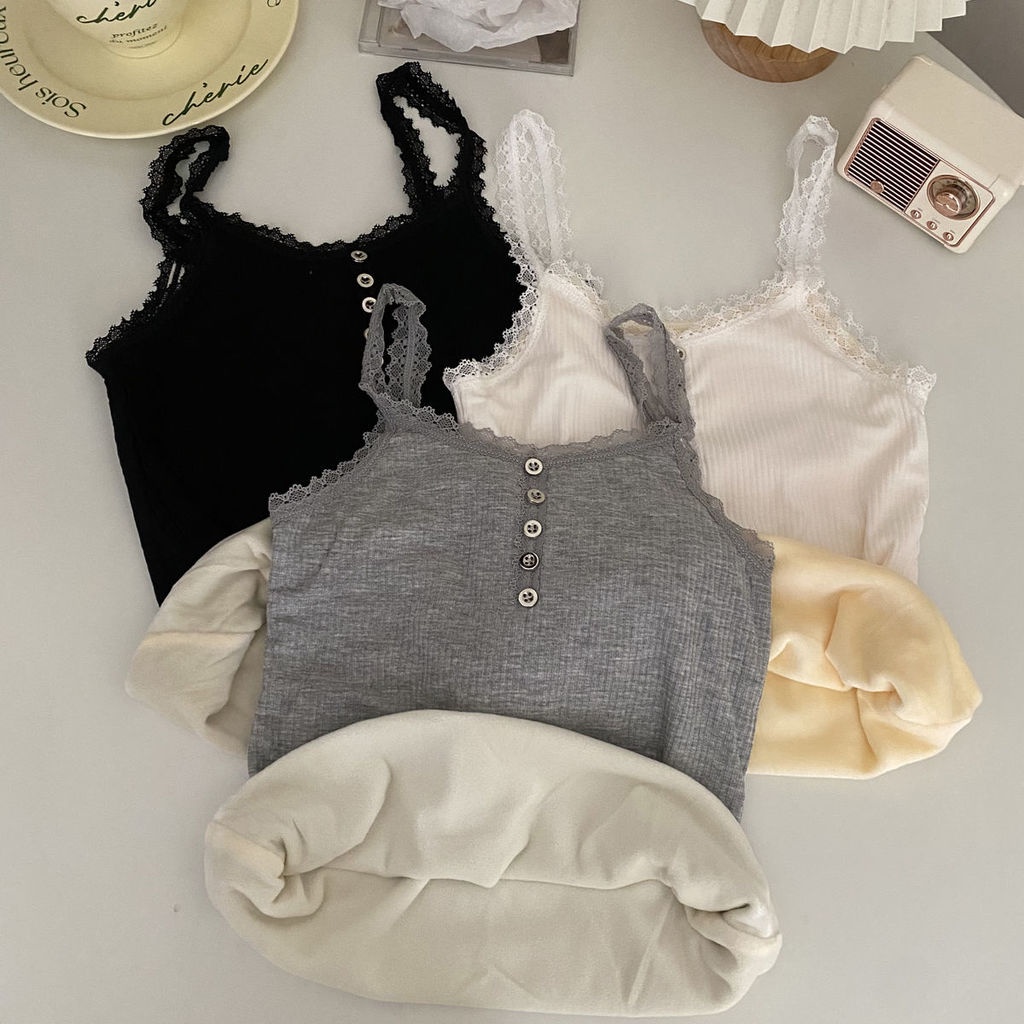 Áo Hai Dây Phối Ren Dày Dặn Giữ Ấm Mùa Đông Thiết Kế Lưng Đẹp Mắt Cho Nữ 3777