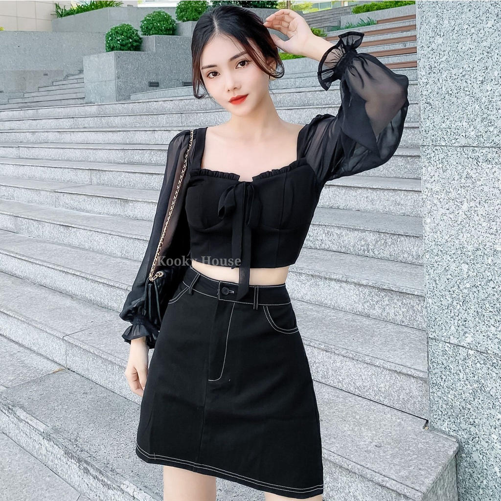 KOOKY HOUSE - ANNIE SKIRT - Chân váy kaki chữ A phối chỉ nổi cực xinh | BigBuy360 - bigbuy360.vn