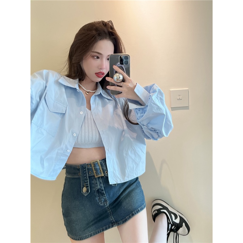 Bộ Áo Sơ Mi Dài Tay Phối Nút + Áo Khoác Dệt Kim Không Tay Xinh Xắn