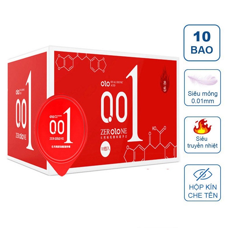 Bao Cao Su Siêu Mỏng OLO 001 Đỏ nhiều gel bôi trơn - 10 chiếc