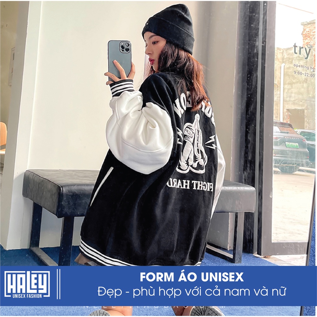 Áo bomber khoác Nam Nữ Unisex HALEY Street Wear Phong Cách Hàn Quốc Chất Nỉ Cao Cấp mã BB06 Không Xù Đủ Màu Dễ Phối Đồ