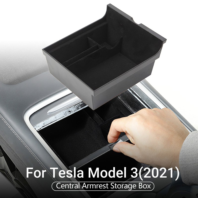 Khay Nhựa Màu Đen Đựng Đồ Đa Năng Gắn Chỗ Đặt Tay Xe Hơi Tesla Model 3 Y 2021 Lt04