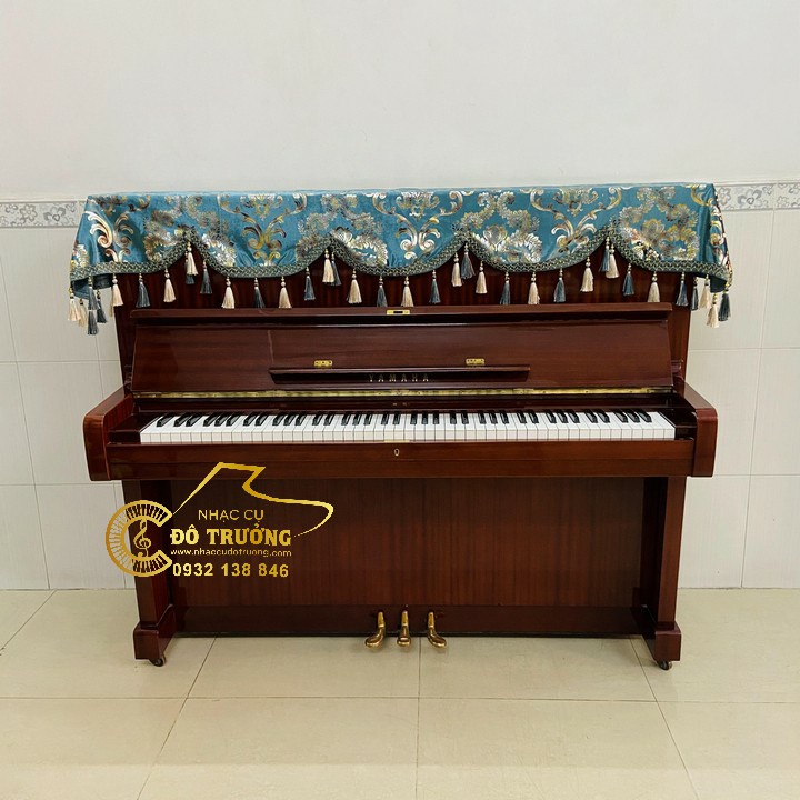 Khăn phủ đàn Piano cơ mẫu xanh phối tua rua chùm cao cấp