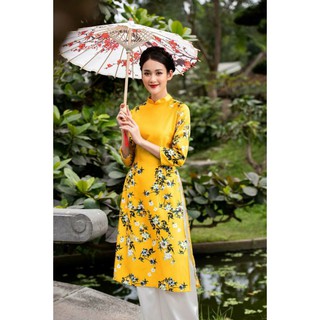 áo dài cách tân lụa lì in hoa cực đẹp