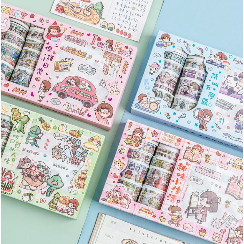 Bộ 10 cuộn washi tape và 10 tấm sticker dễ thương Cute girl's diary | BSW059