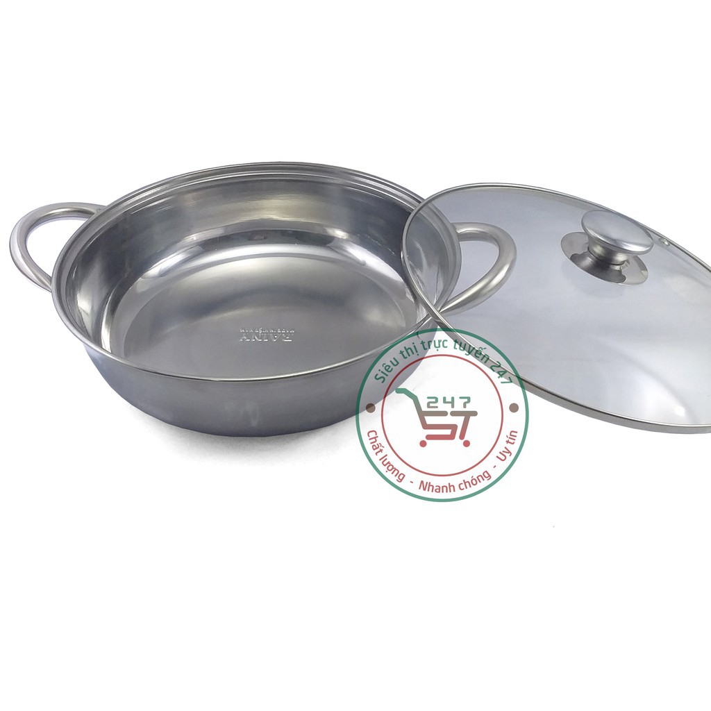 Nồi lẩu inox 28 cm 4 rem nắp kính Rainy TTLAU28NK bền đẹp sáng bóng