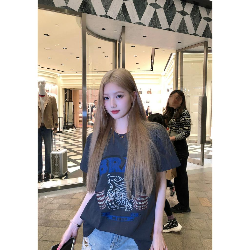 Ethelgirl Áo Thun unisex Dáng Rộng Tay Ngắn In Họa Tiết Cổ Điển Phong Cách Mỹ