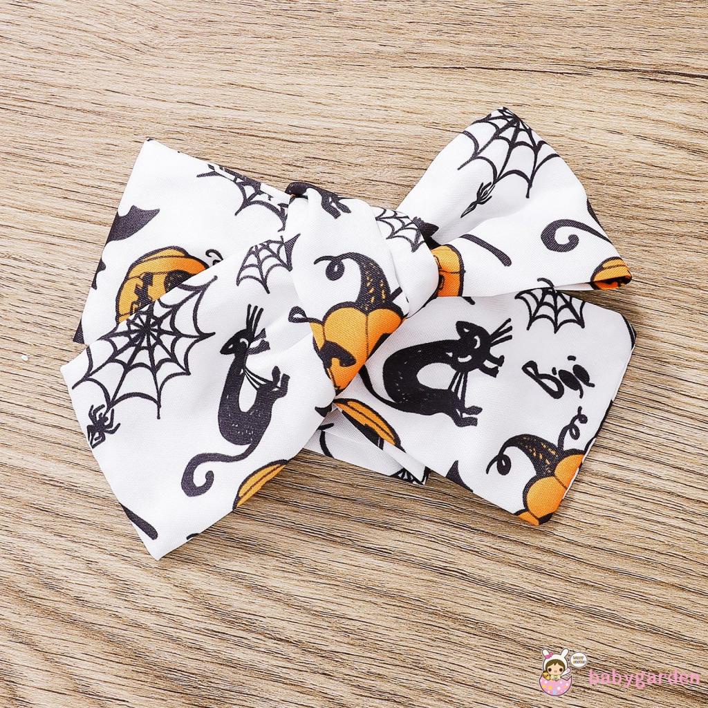 Bộ Áo Liền Quần Tay Dài Có Gân Và Băng Đô In Họa Tiết Bí Ngô Halloween Dành Cho Bé Gái 0-24 Tháng Tuổi